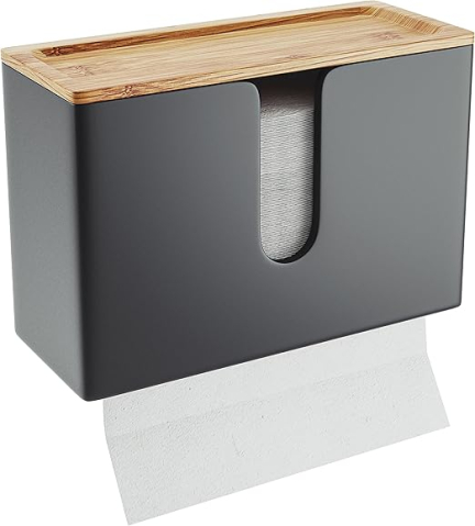 Accesorii pentru casă - Dispenser prosoape hârtie din bambus – montaj perete sau blat – compatibil C/Z/Interfold – Nature Supplies