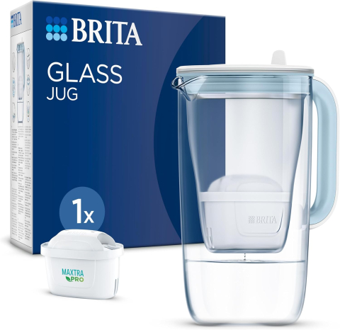 Cana filtrare apa - BRITA Carafă Sticlă 2.5 L Blue + Maxtra PRO – Reduce PFAS*, Clor, Calcar, Metale