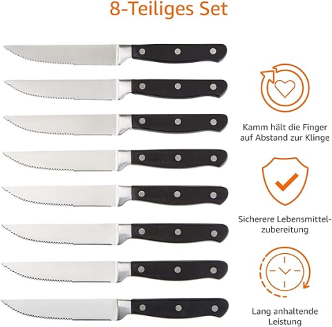 Produse - Set 8 cuțite steak Amazon Basics – Inox forjat, premium