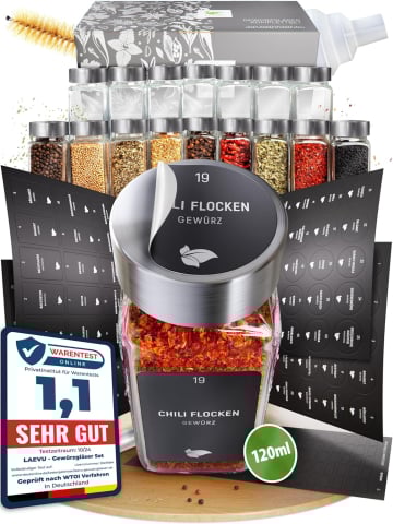 Recipiente depozitare și pentru deplasare - Set Borcane Condimente Pătrate 120 ml (24 buc.) cu 350 Etichete, Site, Pâlnie & Marker – Spice Jars Set