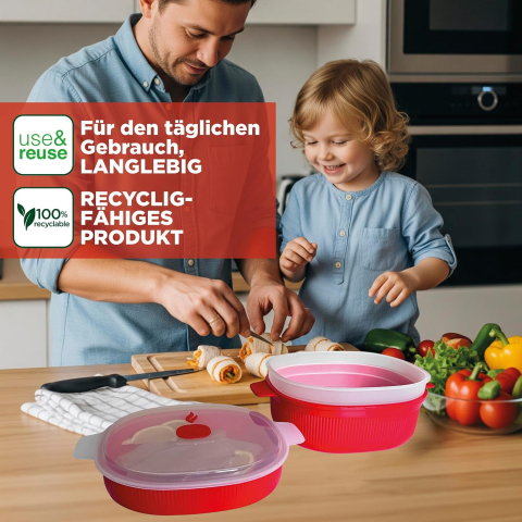 Vas Cu Abur Snips Tempo Zero 4 L, Plastic Roșu – Cu Tăvițe Multiple pentru Carne, Pește și Legume, Fără BPA, Made in Italy [1]