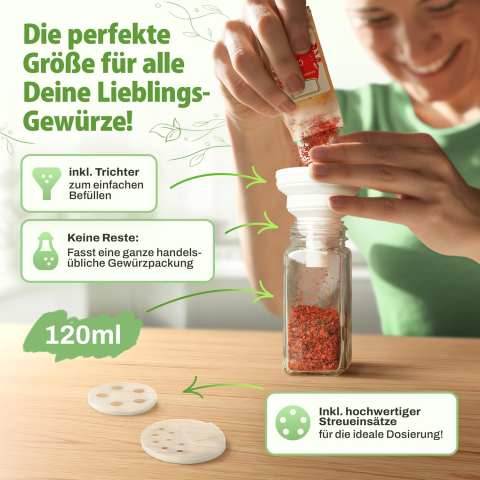 Set Borcane Condimente Pătrate 120 ml (24 buc.) cu 350 Etichete, Site, Pâlnie & Marker – Spice Jars Set [1]