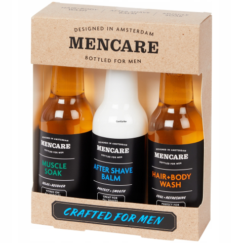 Îngrijirea părului - Set cadou pentru bărbați – Mencare Bottled, 3 produse pentru îngrijirea părului, feței și corpului