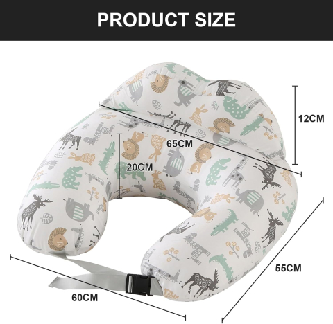 Pernă de Alăptare 65 × 55 cm, TOPCHANCES,  Husă 100% Bumbac, Respirabilă, Detasabilă și Lavabilă – Model Animal World [1]