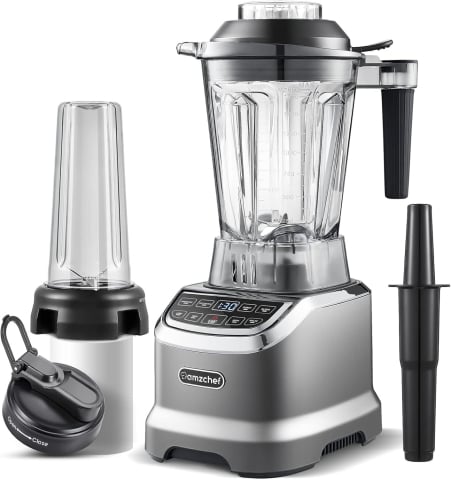Noutăți - Blender profesional 1800W cu 2 recipiente (1850 ml + 600 ml) și 6 lame inox – 22.000 rpm – AMZCHEF 2-în-1 (Resigilat)