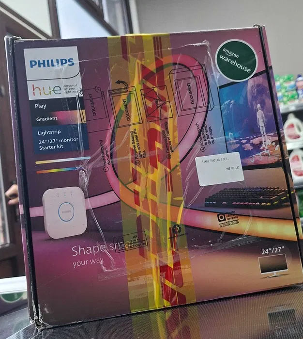 Bandă LED RGB Philips Hue Play Gradient pentru PC, monitor 24–27", Starter Kit cu Hue Bridge – Grad A, ca nou (resigilat) [8]