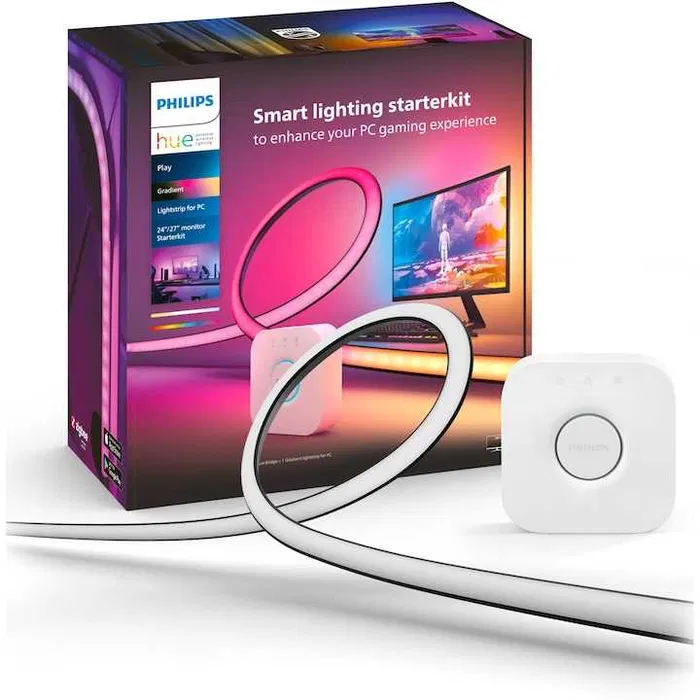 Bandă LED RGB Philips Hue Play Gradient pentru PC, monitor 24–27", Starter Kit cu Hue Bridge – Grad A, ca nou (resigilat) [5]