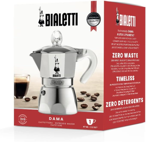 Electrocasnice de bucătărie - ☕ Bialetti Dama Pure Ice – Cafetieră italiană din aluminiu, 1 ceașcă (67 ml), capac transparent