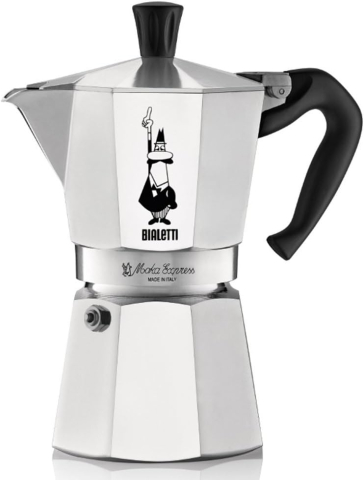 ☕ Bialetti Moka Express – Cafetieră italiană din aluminiu, 4 cești (190 ml), mâner anti-arsură, argintie [1]