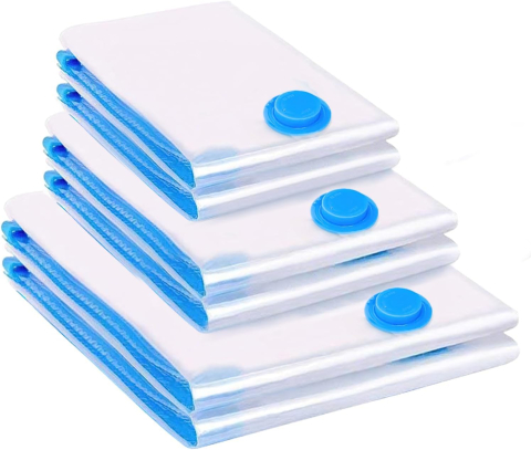 Set 6 pungi de vidat haine și textile, reutilizabile PA+PE – mărimi mixte (Jumbo, Mari, Mici) pentru economisire spațiu – BoxLegend