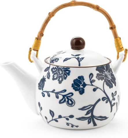 Veselă - Ceainic din porțelan cu mâner de bambus detașabil, 500 ml – H&H