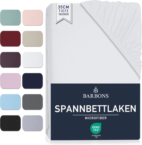 Cearceaf cu elastic 180x200 cm – BARBONS, microfibră periată, 35 cm, Oeko-Tex, alb [1]