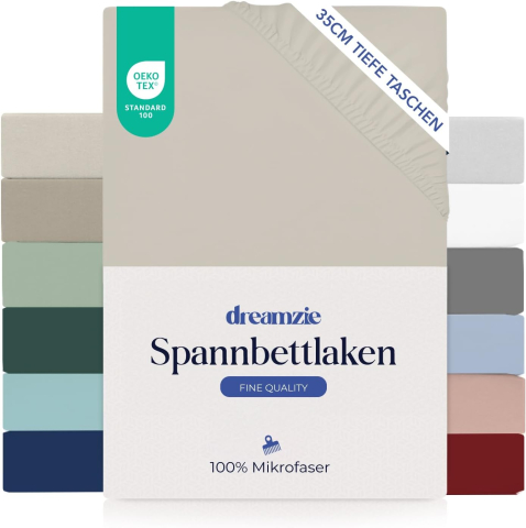 Produse - Cearșaf cu elastic Dreamzie 140×200 cm – Microfibră, 35 cm, Oeko-Tex, bej
