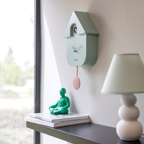Ceas de Perete cu Cuc FISURA, Mint, Design Modern cu Pendul – Cadou Original, 21,5 x 8 x 41,5 cm, Plastic ABS [2]