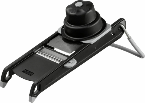 Ustensile de bucătărie - Feliator - Mandolină profesională inox reglabilă – cu lame multiple și grosime ajustabilă, neagră – de Buyer SWING PLUS