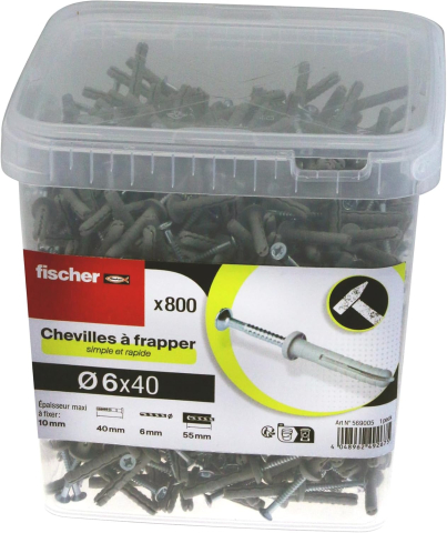 Dibluri - Dibluri cu Cui 6×40 mm – Fischer 800 buc, Oțel Galvanizat, Montaj Rapid