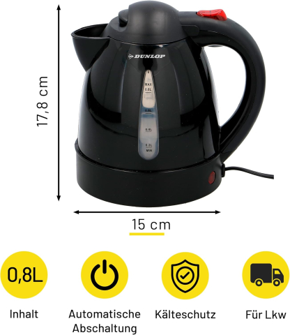 Fierbător auto Dunlop Reise Wasserkocher 24V, rezistent, negru-alb, resigilat [3]