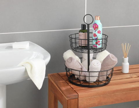 WENKO Suport Metalic 2 Niveluri – Coș Fructe & Organizator Bucătărie, Design Industrial, Negru [1]