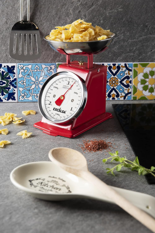 Cântar de Bucătărie Vintage, Roșu Excèlsa Capacitate 3 kg, Acuratețe 10 g [1]