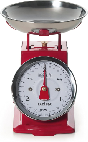 Cântar de Bucătărie Vintage, Roșu Excèlsa Capacitate 3 kg, Acuratețe 10 g [2]
