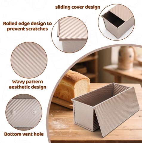 Formă de Copt Pâine cu Capac – 1000 g, Rose Gold, 31 × 11 × 11 cm | Antiaderentă, cu Orificii de Aerisire [2]