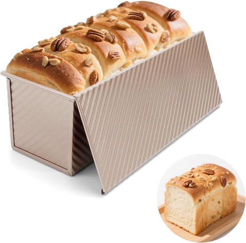 Tăvi pentru cuptor și forme de copt - Formă de Copt Pâine cu Capac – 1000 g, Rose Gold, 31 × 11 × 11 cm | Antiaderentă, cu Orificii de Aerisire