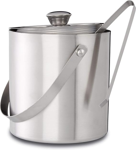 Bucătărie - Găleată Gheață Inox 1.5L cu Capac & Clești – Relaxdays, Dublu-Perete