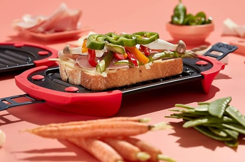 Tăvi și tigăi - Grătar pentru Microunde Lékué, Sandwich Maker & Panini Press, 25,4 x 14 cm, Roșu