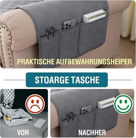 Husă Canapea Colțar 100% Impermeabilă BellaHills, în Formă de L (205 cm) – Protector Antiderapant pentru Canapea, Ultra Moale, Gri [1]