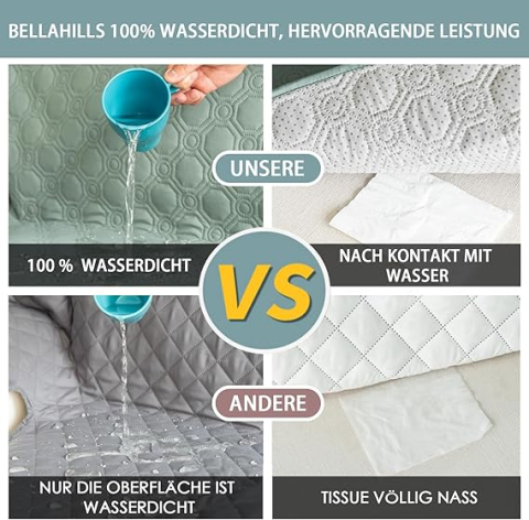 Husă Canapea Colțar 100% Impermeabilă BellaHills, în Formă de L (205 cm) – Protector Antiderapant pentru Canapea, Ultra Moale, Gri [2]