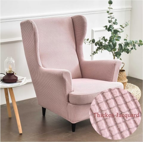 Casă - Husă fotoliu Wing Chair 2 piese Jacquard – Highdi, elastică, roz