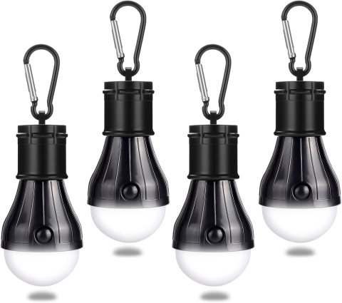 Noutăți - Lampă Camping LED cu Carabină – Set 4 Buc., 3 Moduri, Waterproof
