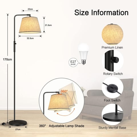 Lampă Podea LED Dimmabilă cu 3 Culori & Cap Rotativ – 9W Modernă [5]