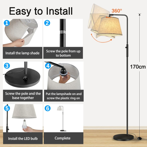 Lampă Podea LED Dimmabilă cu 3 Culori & Cap Rotativ – 9W Modernă [4]