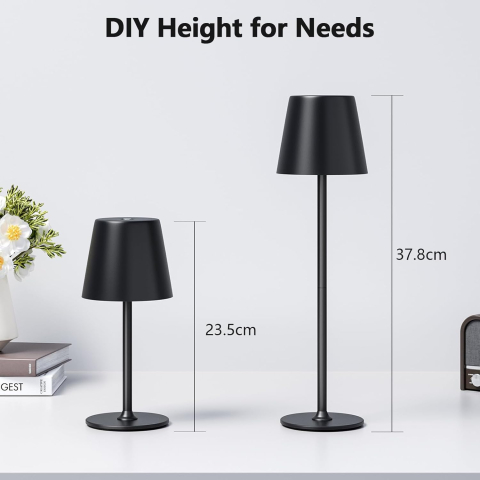 Set 2 Lămpi LED Wireless – Metal, Dimabile, IP54, Baterie Lungă Durată – Negru [2]