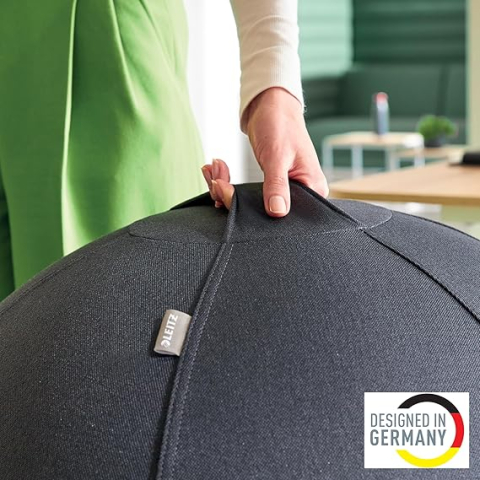 Minge de Birou Ergonomică cu Funcție Anti-Roll Leitz Ergo Active – Ø 75 cm, Husă Textilă, Gri Închis [2]