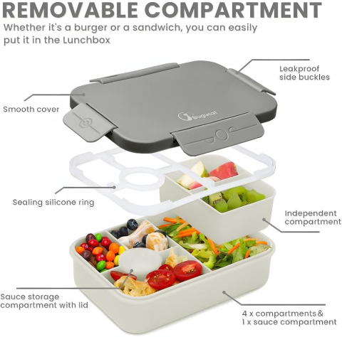 Bugucat Lunch Box Copii 1300 ml – Bento Box Etanș cu 5 Compartimente, BPA-Free [4]