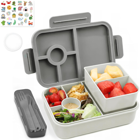 Bucătărie - Bugucat Lunch Box Copii 1300 ml – Bento Box Etanș cu 5 Compartimente, BPA-Free