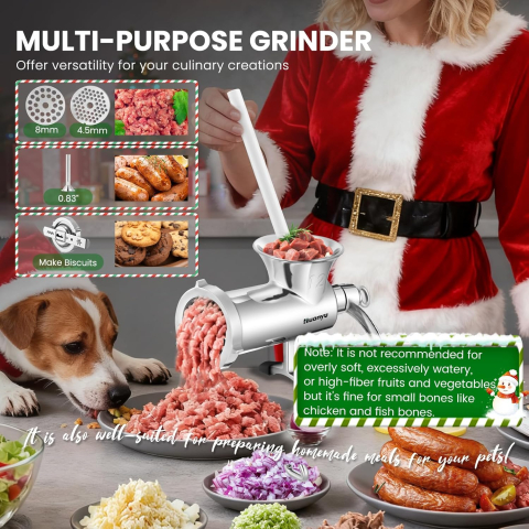 Mașină de Tocat Carne Manuală Huanyu, Inox, Mărimea 12 – cu Funcție de Umplut Cârnați, pentru Carne, Pește și Legume [3]