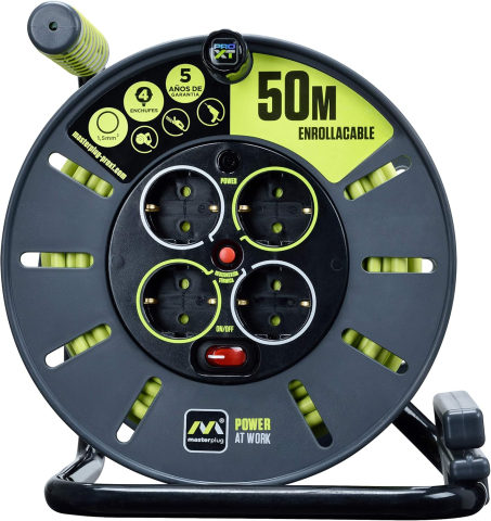 Tambur cablu prelungitor 50 m cu 4 prize și protecție termică – robust pentru exterior/interior – Masterplug Pro-XT [3]