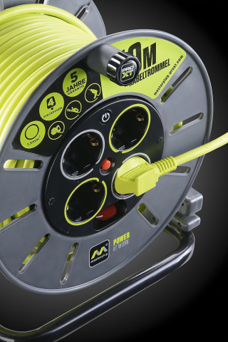 Tambur cablu prelungitor 50 m cu 4 prize și protecție termică – robust pentru exterior/interior – Masterplug Pro-XT [1]