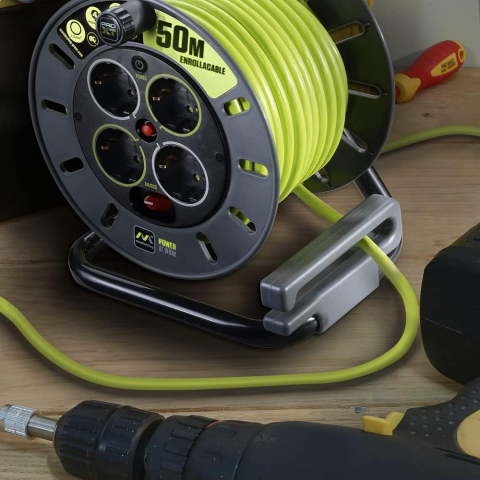 Tambur cablu prelungitor 50 m cu 4 prize și protecție termică – robust pentru exterior/interior – Masterplug Pro-XT [4]