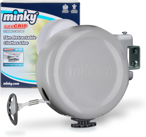Accesorii pentru casă - Minky Sfoară de Rufe Retractabilă pe Tambur – 15 m, pentru Grădină și Balcon