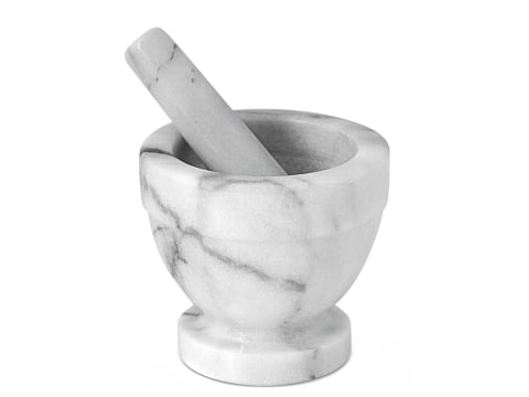 Ustensile de bucătărie - Mojar din Marmură cu Pistil, 12 cm – Alb/Gri | Ideal pentru condimente, plante aromatice și sosuri | Home