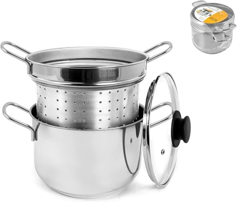 Veselă - Oală Paste Inox 20 cm cu Capac Strecurătoare – Royal Norfolk – Compatibilă Inducție