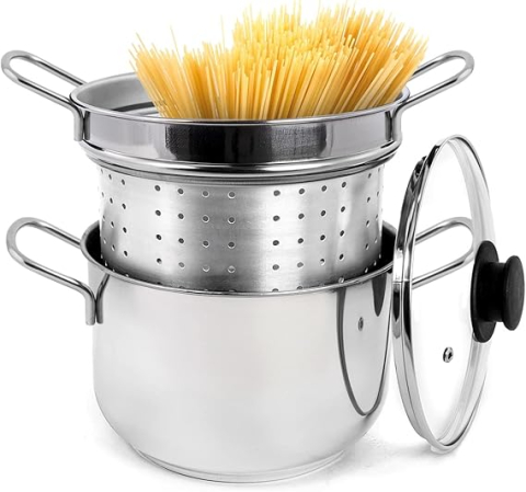 Oală Paste Inox 20 cm cu Capac Strecurătoare – Royal Norfolk – Compatibilă Inducție [2]