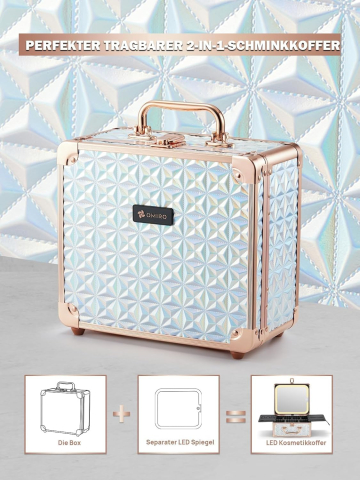 Machiaj - Makeup Box cu Oglindă Iluminată OMIRO – Albastru Sclipitor, Glam