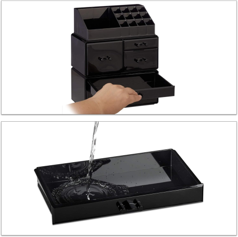 Organizator Machiaj 21 Compartimente + 5 Sertare – Relaxdays Acrilic Negru [6]