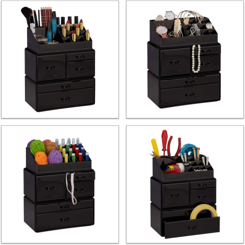 Organizator Machiaj 21 Compartimente + 5 Sertare – Relaxdays Acrilic Negru [3]