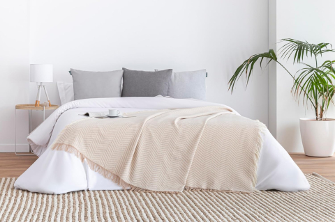 Pături și cuverturi - Pătură / Cuvertură Multifuncțională Todocama din Bumbac Reciclat – Pentru Pat, Canapea sau Fotoliu, Model Herringbone „Jarapas”